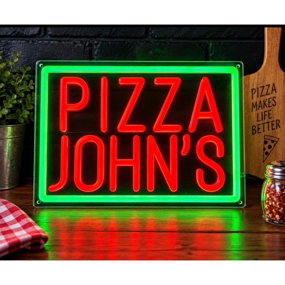 Pizza John's LED Neon Sign Red Green Advertising Display Sign